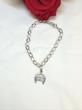 Vintage Sterling Silver Good Luck Horseshoe Charm Bracelet Signed AL Sterling 7"